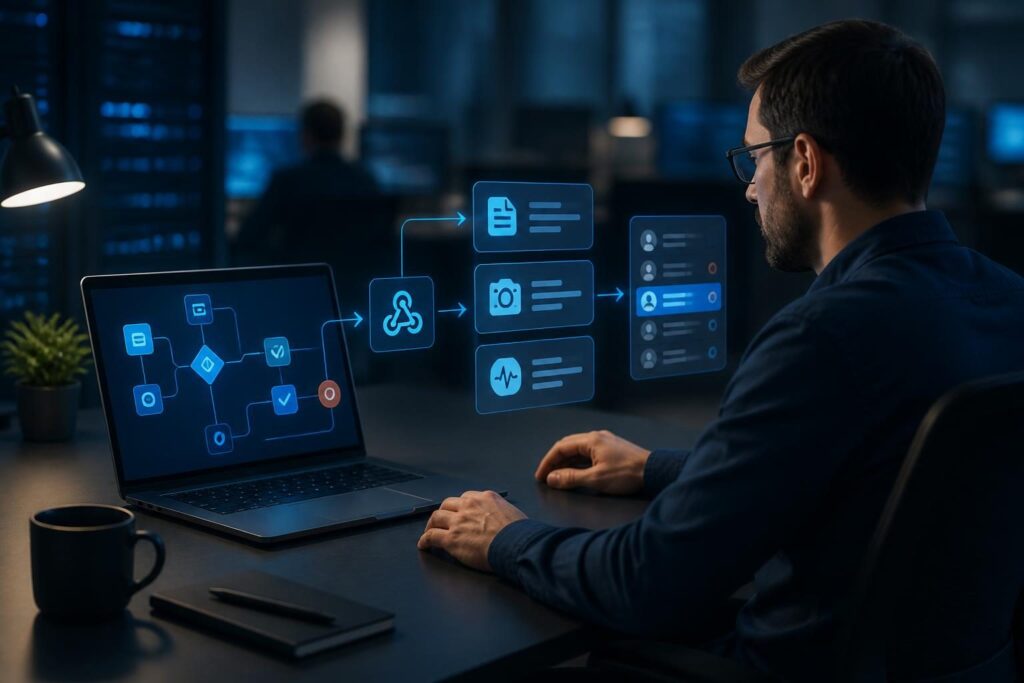 Technician reviewing automated IT incident prechecks in an incident response workflow