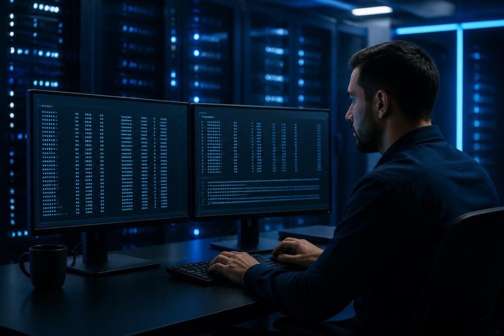 Administrator reviewing commands to check process using port on Windows and Linux