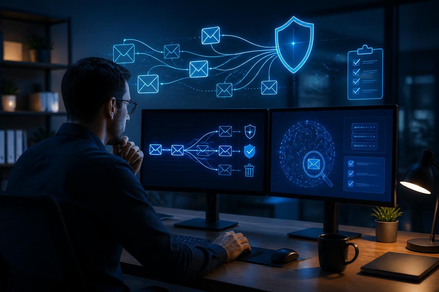 Technician diagnosing emails going to spam with email authentication and delivery tests