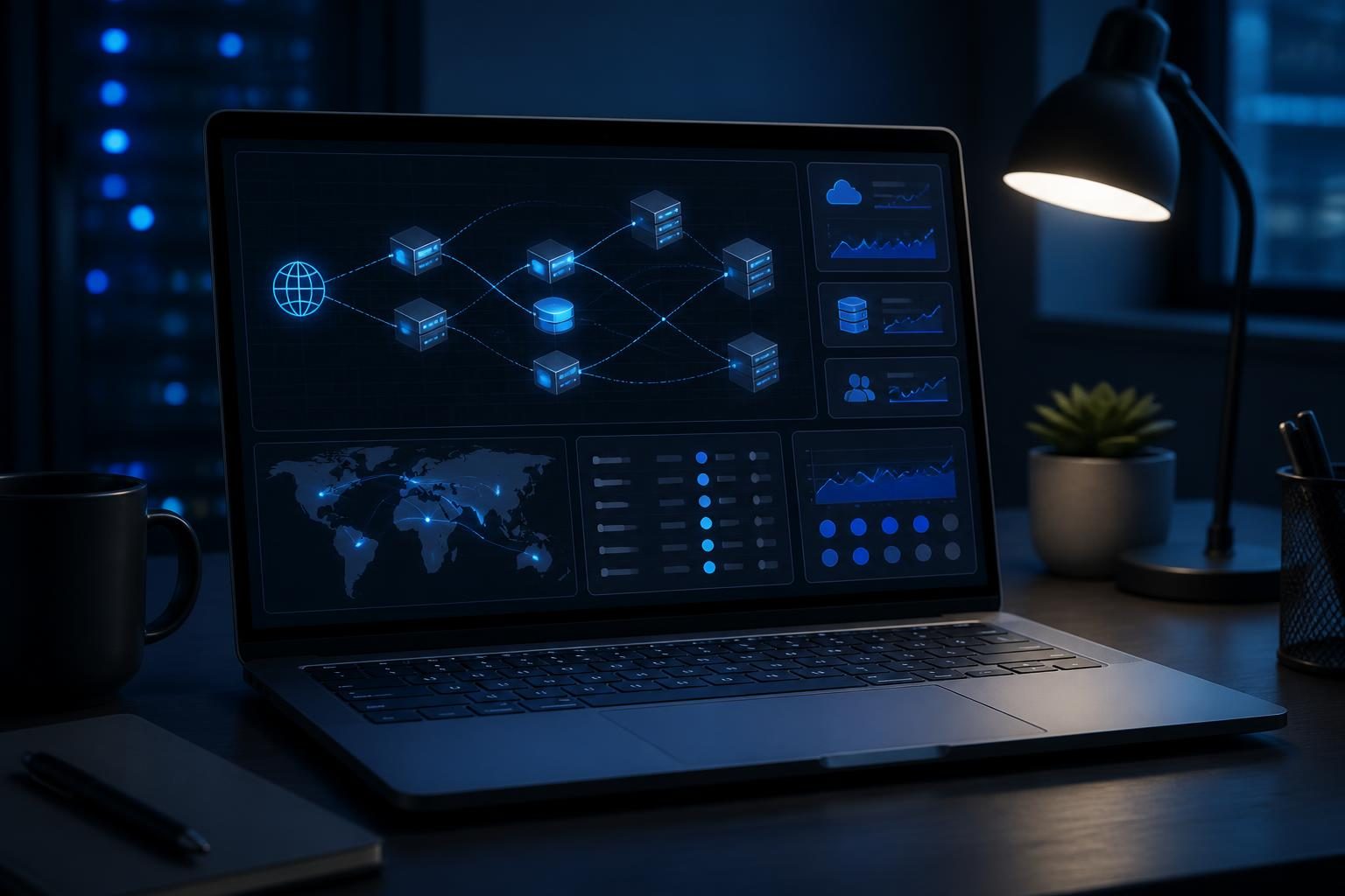 DNS network application troubleshooting shown as layered diagnostic paths on a laptop