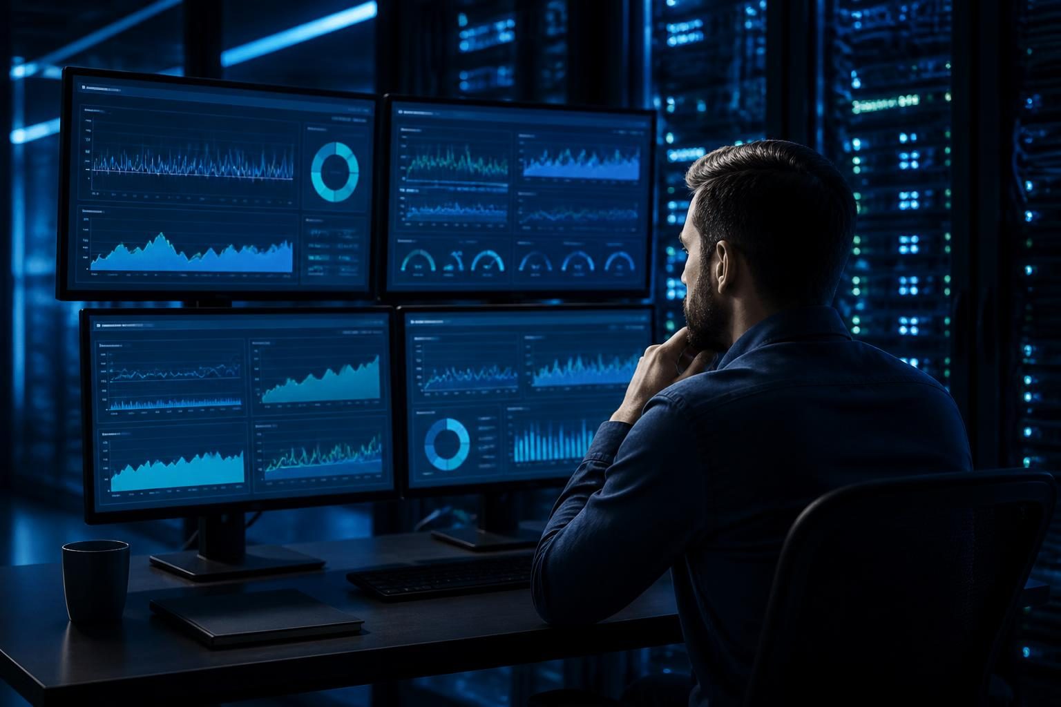 Linux server performance troubleshooting dashboard with CPU memory disk and service indicators