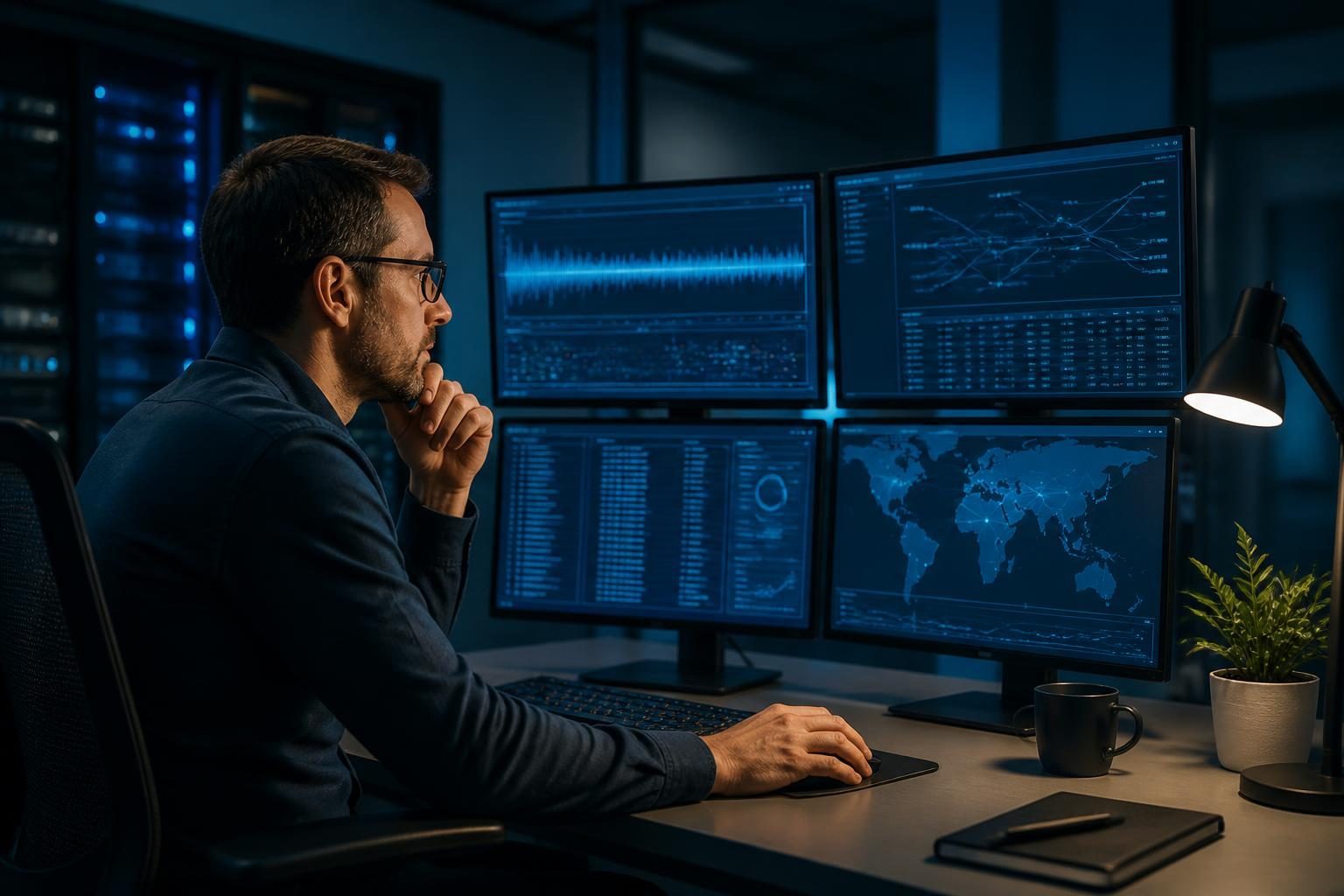 Technician reviewing evidence during a technical troubleshooting process