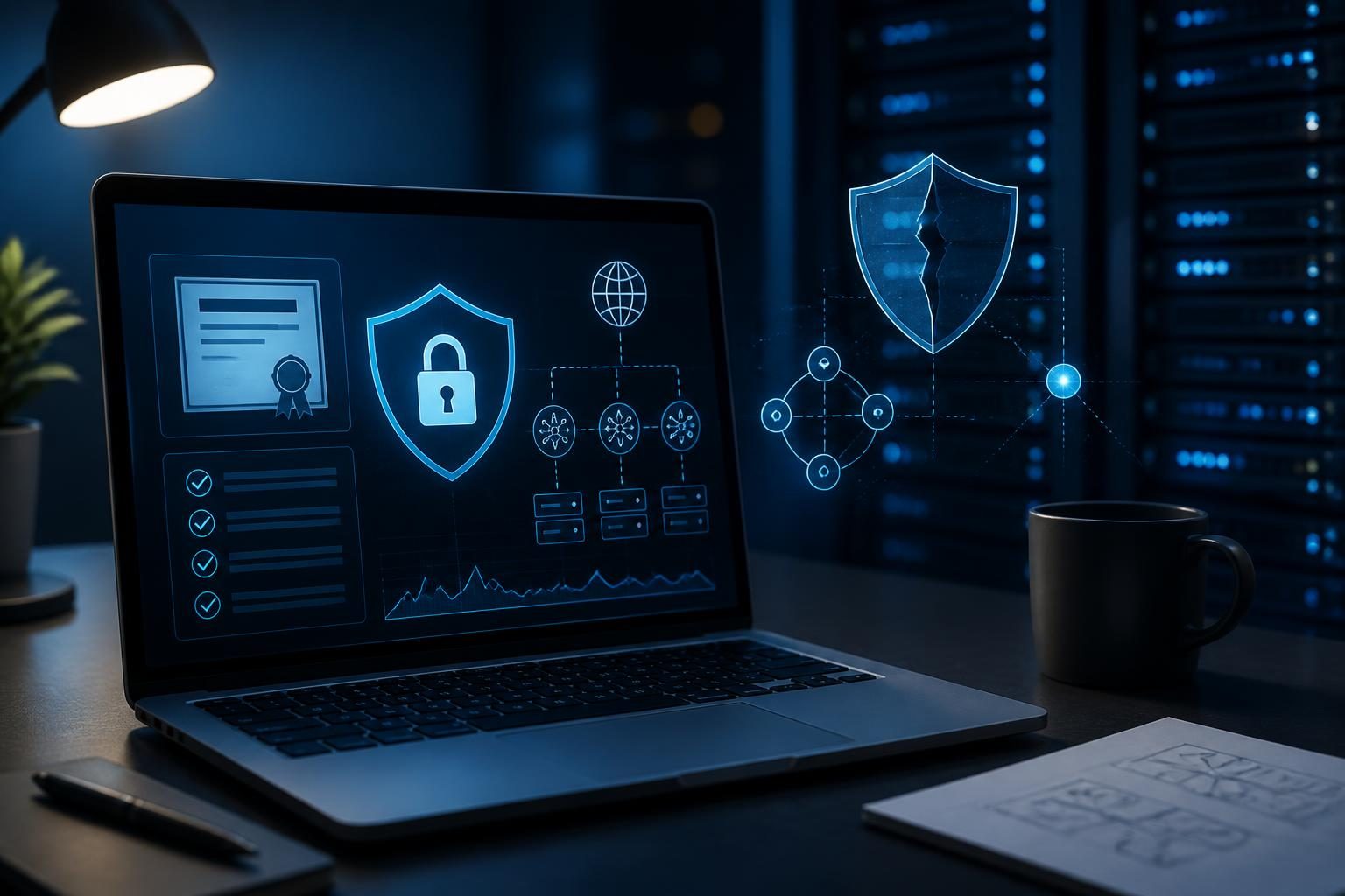 Technician reviewing an SSL certificate error on a website security diagnostic screen