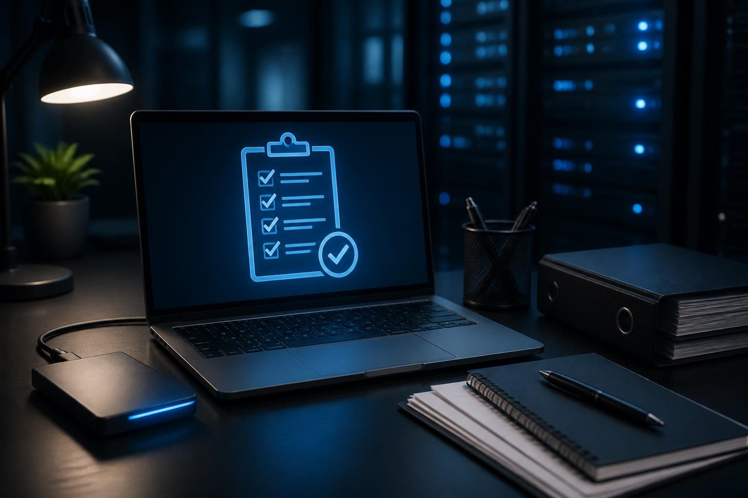 Technician reviewing how to verify backups for a small business recovery plan