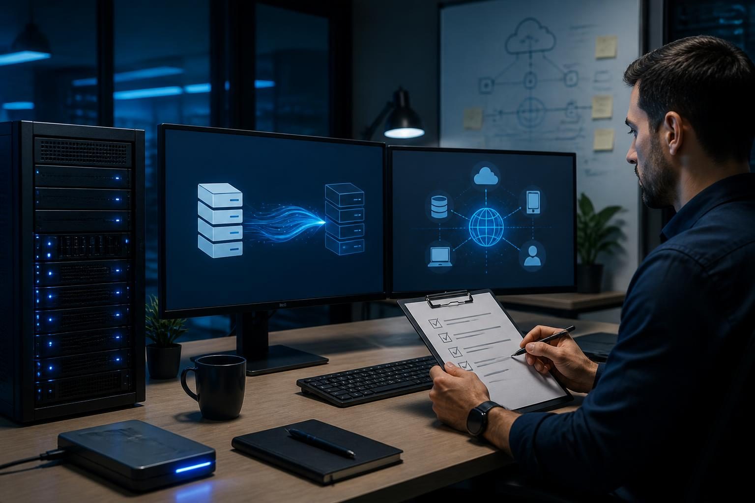 website hosting migration checklist without downtime shown on a technician’s planning workstation
