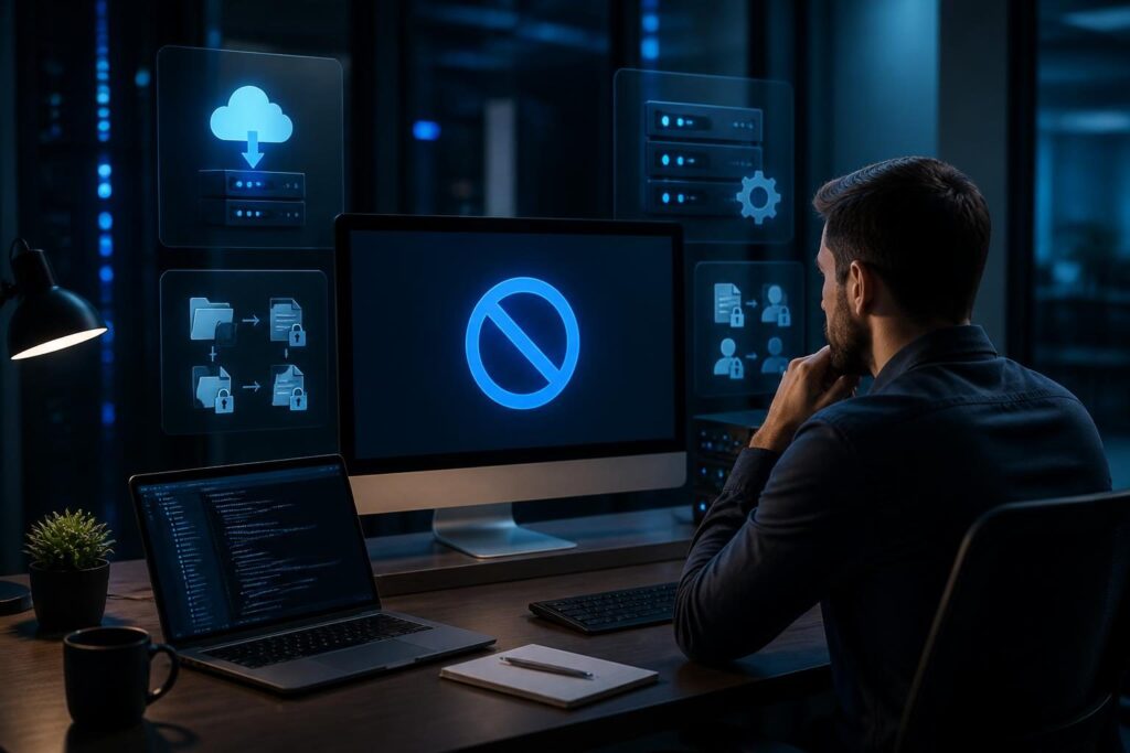 403 Forbidden after website deployment shown on a secure hosting and server configuration screen