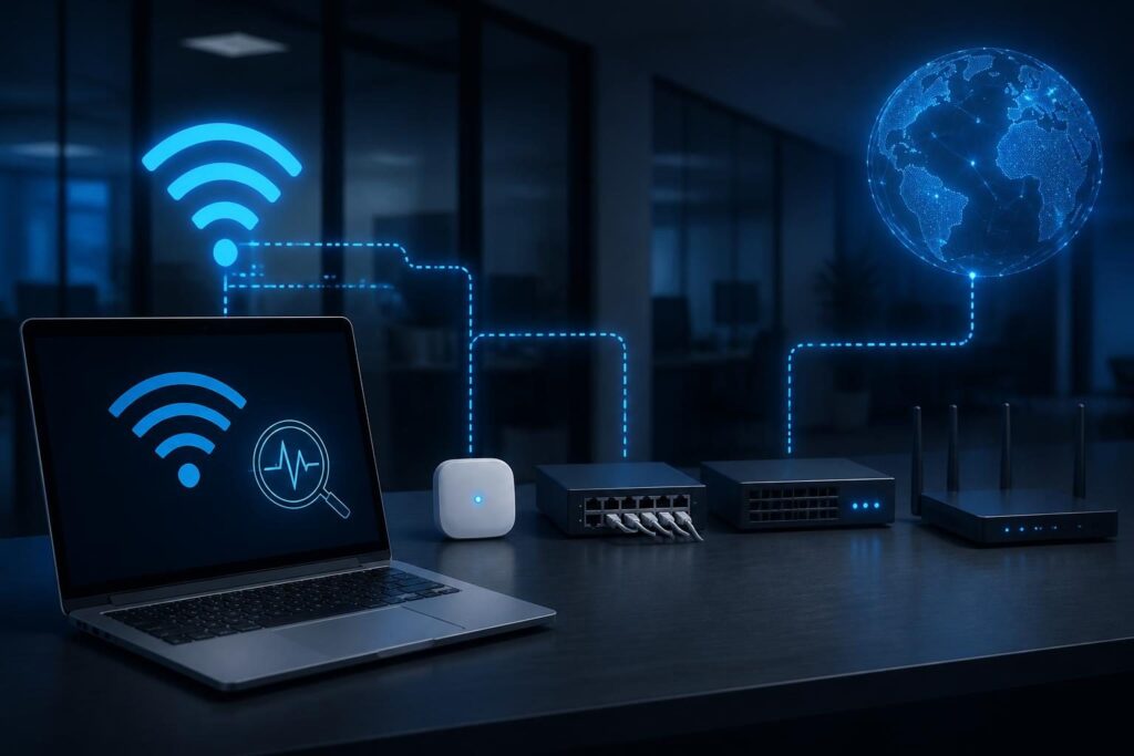 Business Wi-Fi connected no internet troubleshooting across an office network