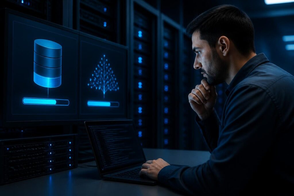 Linux server inode exhaustion troubleshooting shown through a storage and file-count diagnostic dashboard