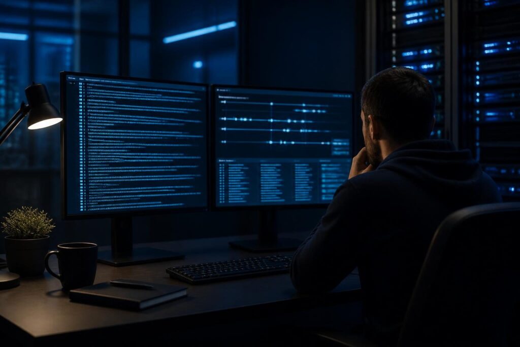 Linux server log analysis troubleshooting displayed on an operations monitor