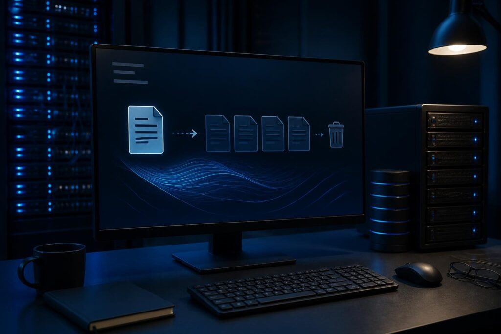 Linux server log rotation configuration guide shown in a professional server administration workspace
