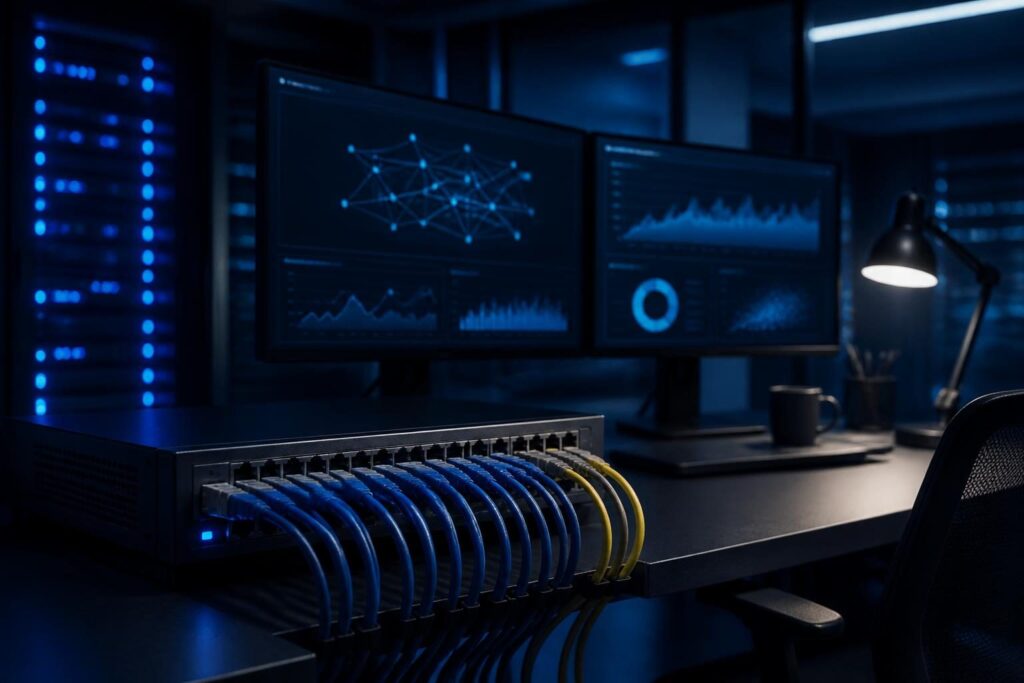 Managed switch broadcast storm troubleshooting in a small business network operations workspace