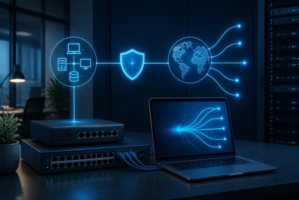 Secure DNS resolver selection for small business network shown in a professional operations workspace