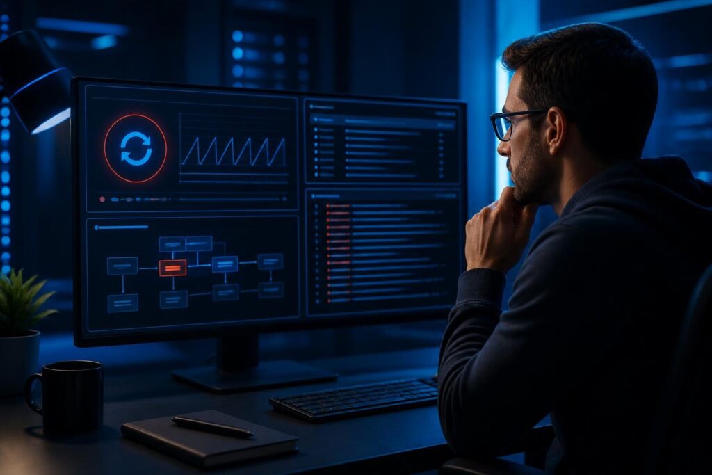 Administrator performing systemd service restart loop troubleshooting on a Linux server
