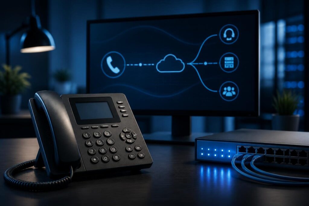 VoIP phone registered but no dial tone troubleshooting setup with handset and network equipment