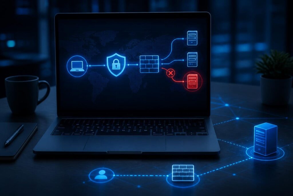 VPN cannot access specific application troubleshooting diagram showing routes, firewall, DNS, and application server