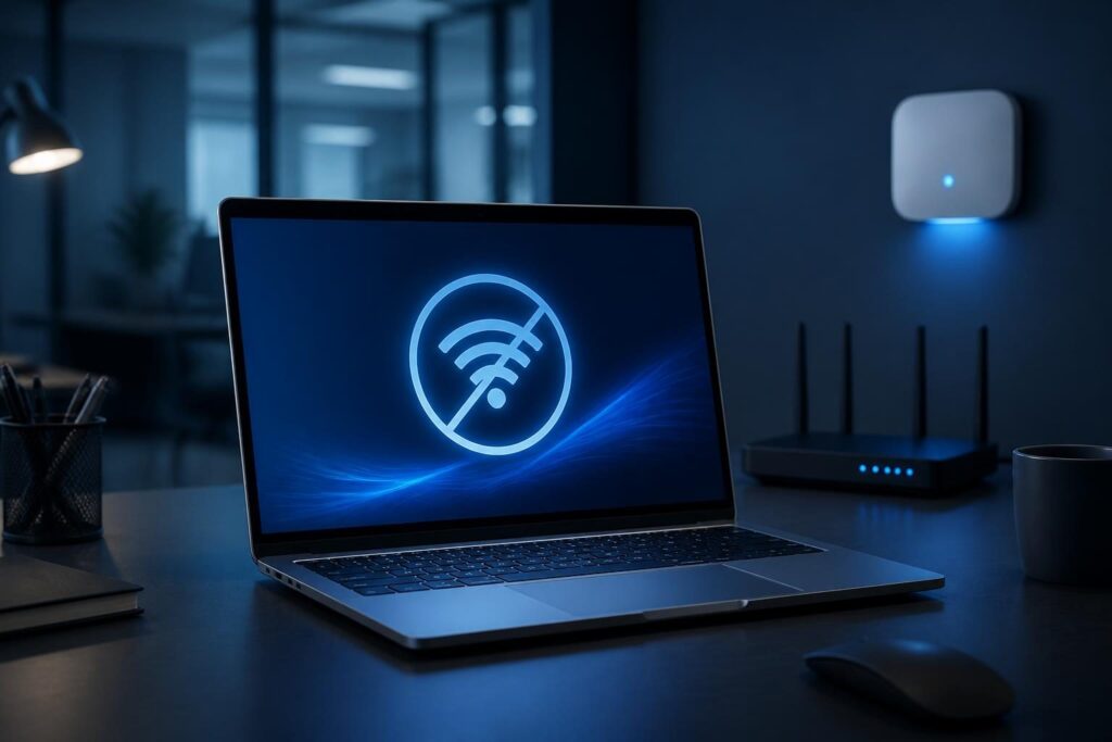 Windows computer cannot connect to Wi-Fi diagnostic view on a small-business laptop