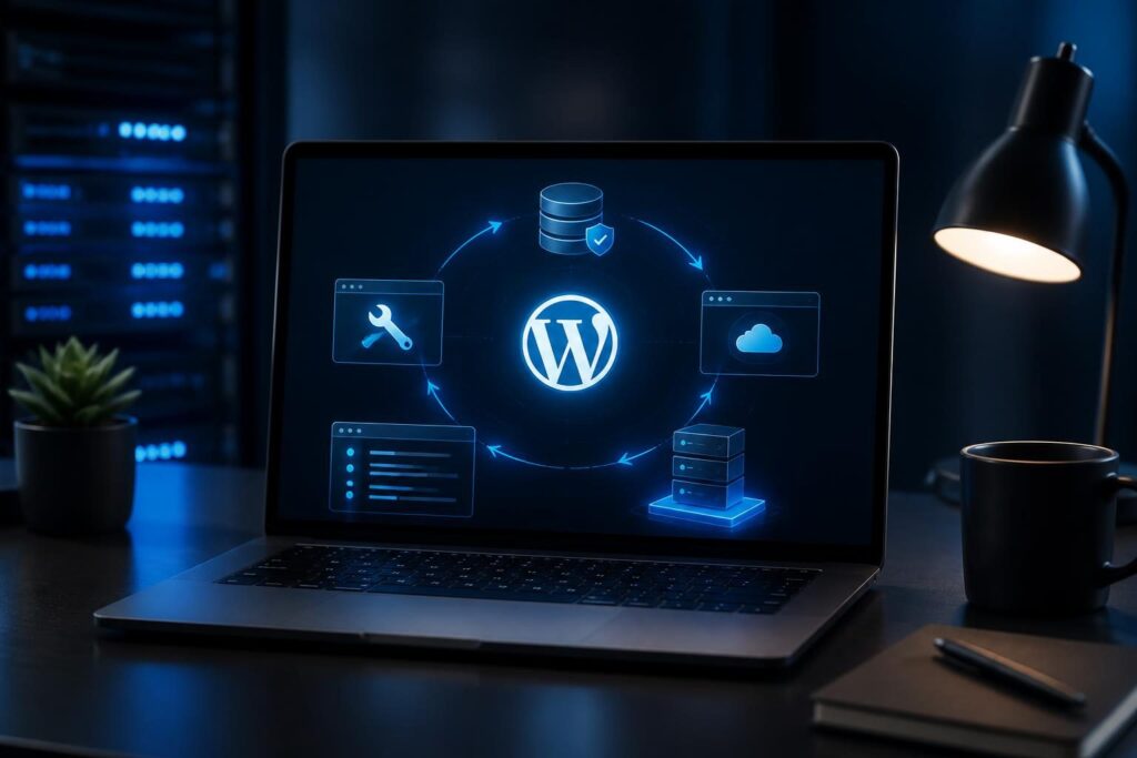 WordPress failed theme update recovery workflow using backups, logs, maintenance mode, and staging