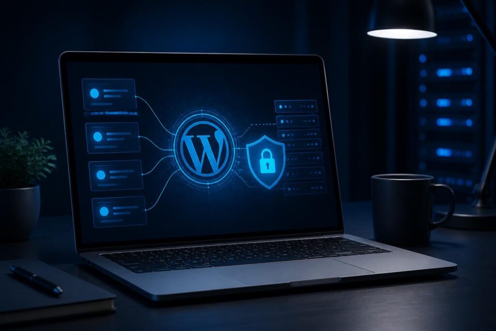 WordPress REST API 401 unauthorized troubleshooting shown as a secure API diagnostic workflow on a laptop