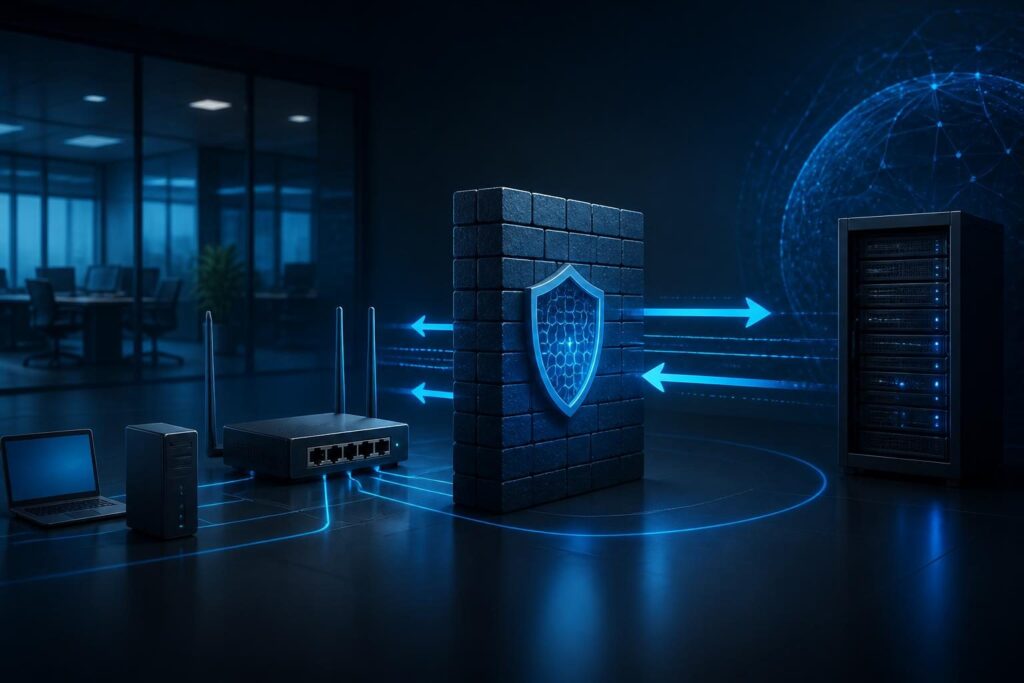 Firewall blocking return traffic stateful troubleshooting diagram with bidirectional network packets