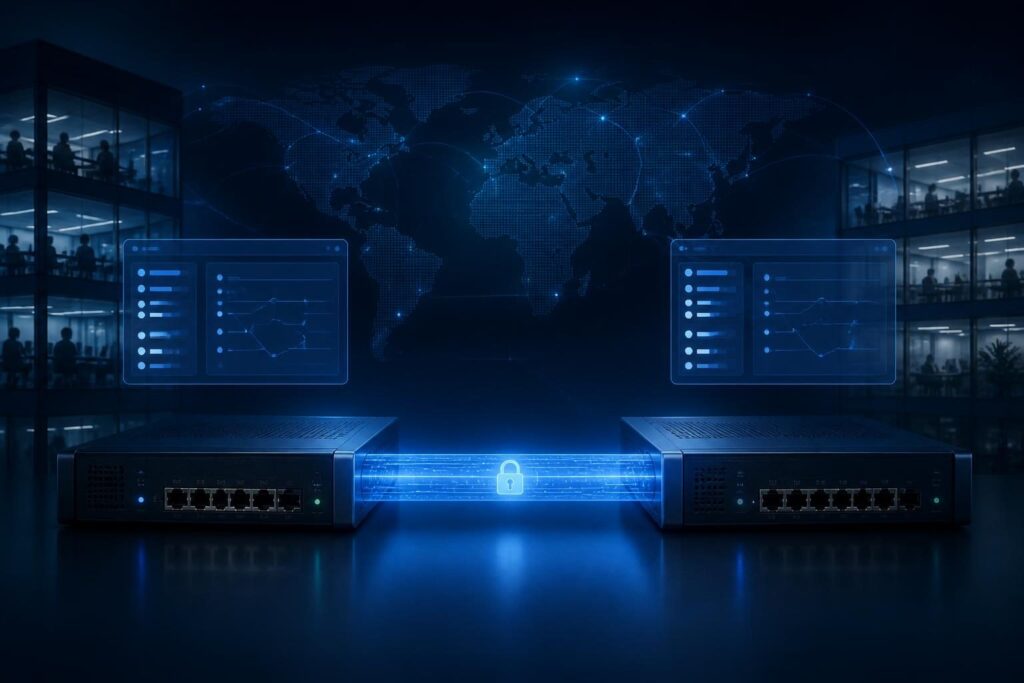 IPsec VPN phase 2 mismatch troubleshooting shown as a comparison between two connected business firewalls