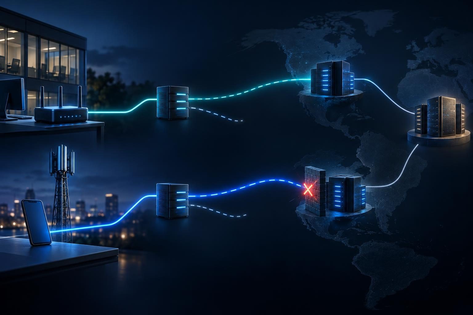 Comparison of DNS, IPv4, IPv6, and CDN paths used to investigate network-specific website failures.
